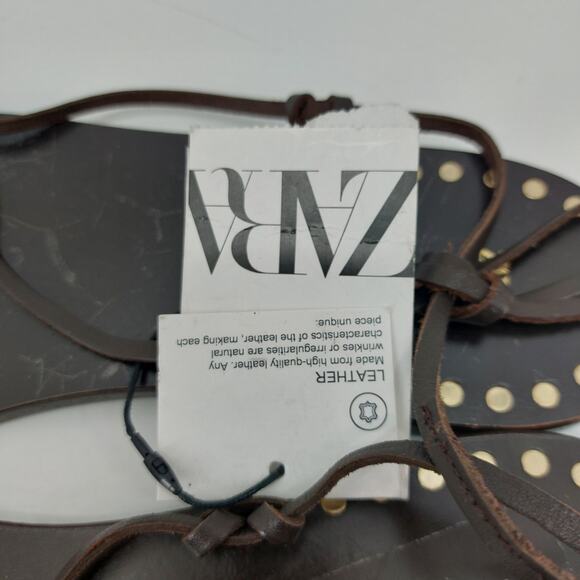 Zara Sandals US 8 EUR 39 Lace Up with Beads Studded Leather - Picture 12 of 16